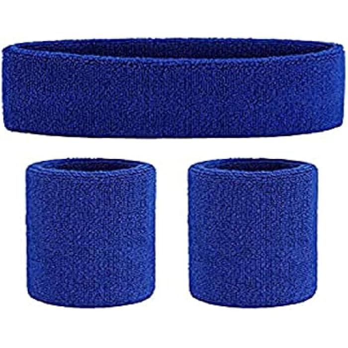 SUPRO Men & Women Head & Wrist Band, Sports Headbands for Men, Workout Accessories, Sweat Band, Sweat Wicking Head & Wrist Band Sweatbands for Running Gym, Unisex Hair Band Blue Color 1 Pair - Image 1